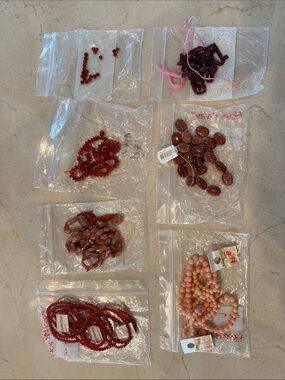 Mixed Red and Peach Bead Lot — Assorted Strands and Loose Beads